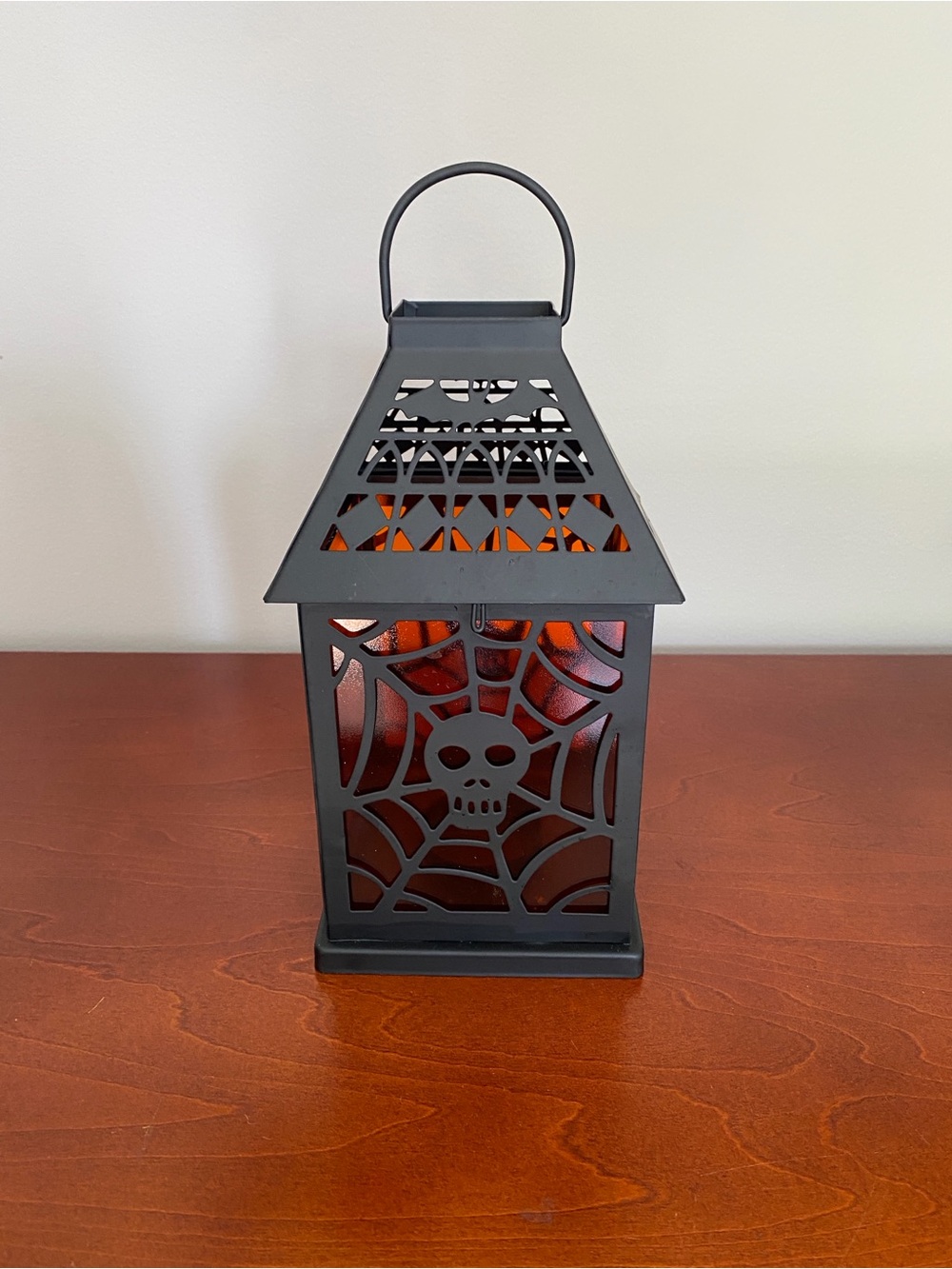 Black Spiderweb Skull Lantern - Halloween Home Accent